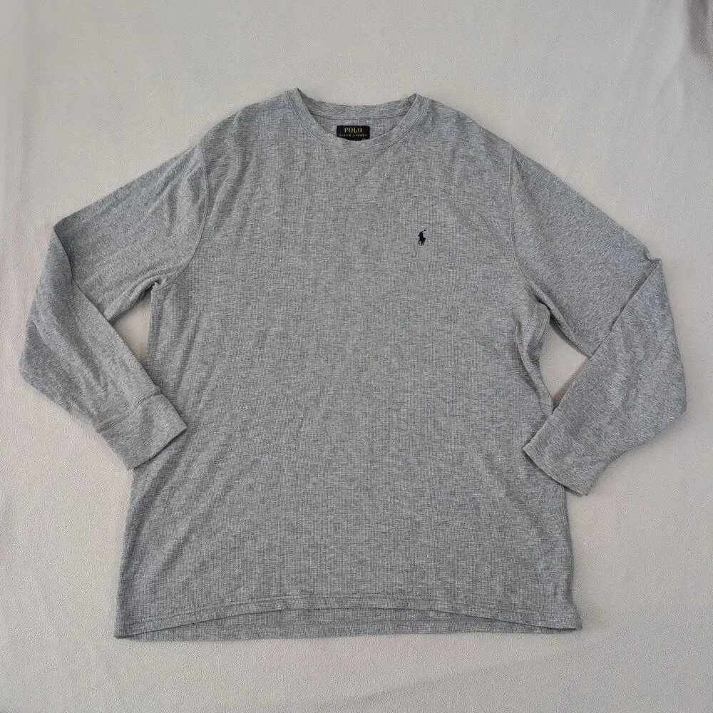 Lot of 2 Polo Ralph Lauren Mens XXL Thermal Waffle Knit Long Shirts Blue Gray